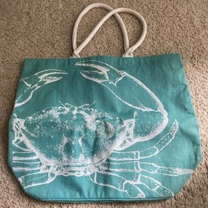 MudPie: Canvas Turquoise Crab Print Beach Bag | NWOT